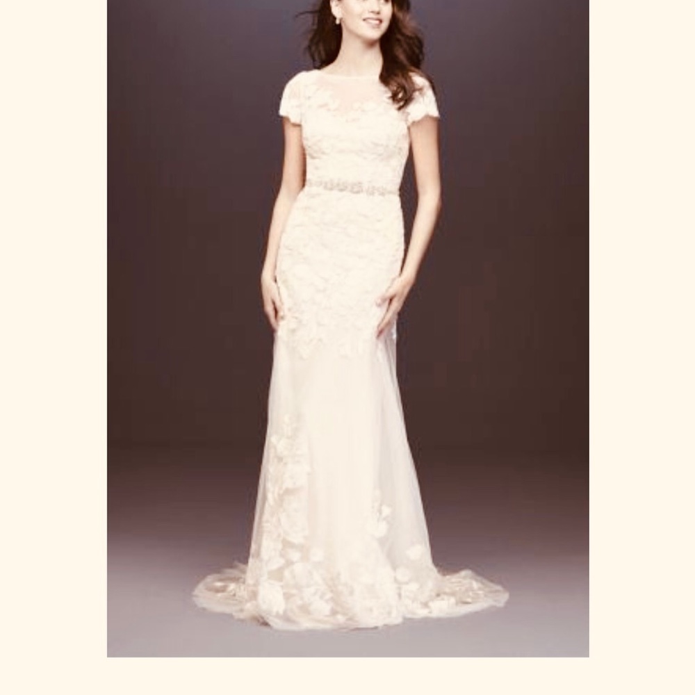 New w/tags Melissa Sweet embroidered illusion cap sleep wedding dress. Size 8